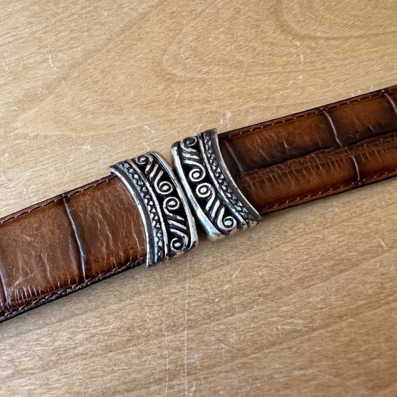 LEATHER BELT WOMENS BROWN CROC EMBOSSED WESTERN BOHO VTG INSPIRED INTRICATE - Picture 6 of 11